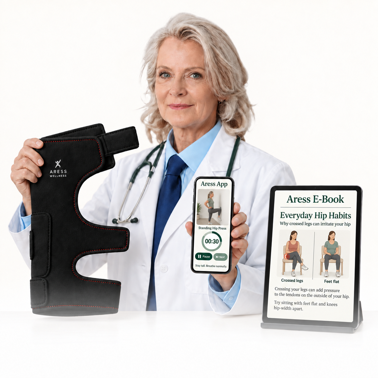 Aress wrap, exercise app and e-book product illustration